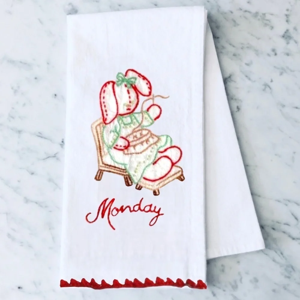 Monday Day of the Week Embroidered Tea Towel